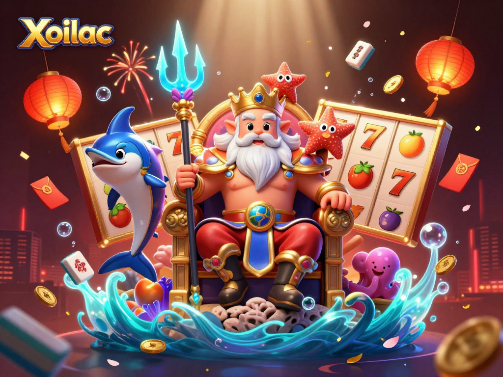 Xoilac captures thrilling slot gameplay featuring Neptune, illuminating casino charm with vibrant artwork.