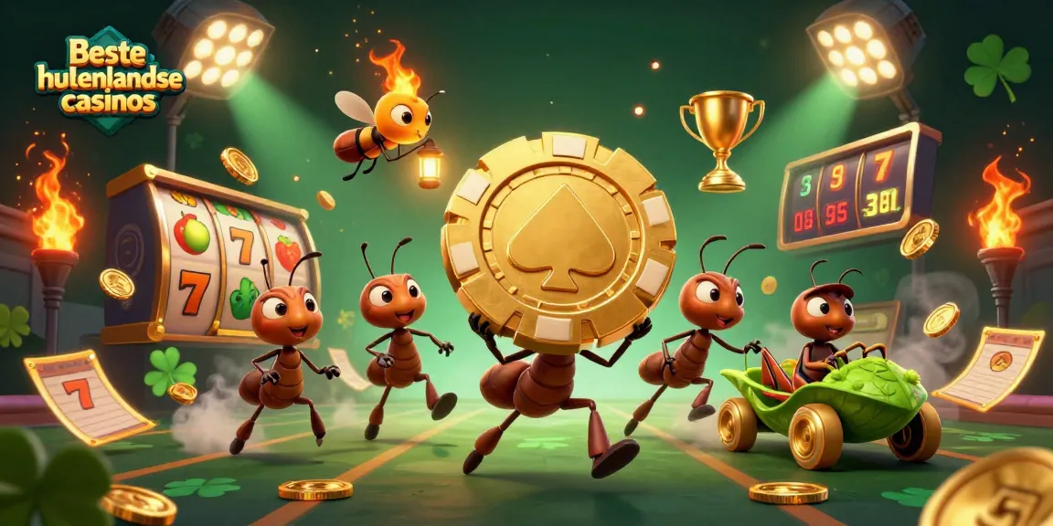 Exciting scene showcasing the beste buitenlandse casinos with ants in a heist and dynamic gaming elements.