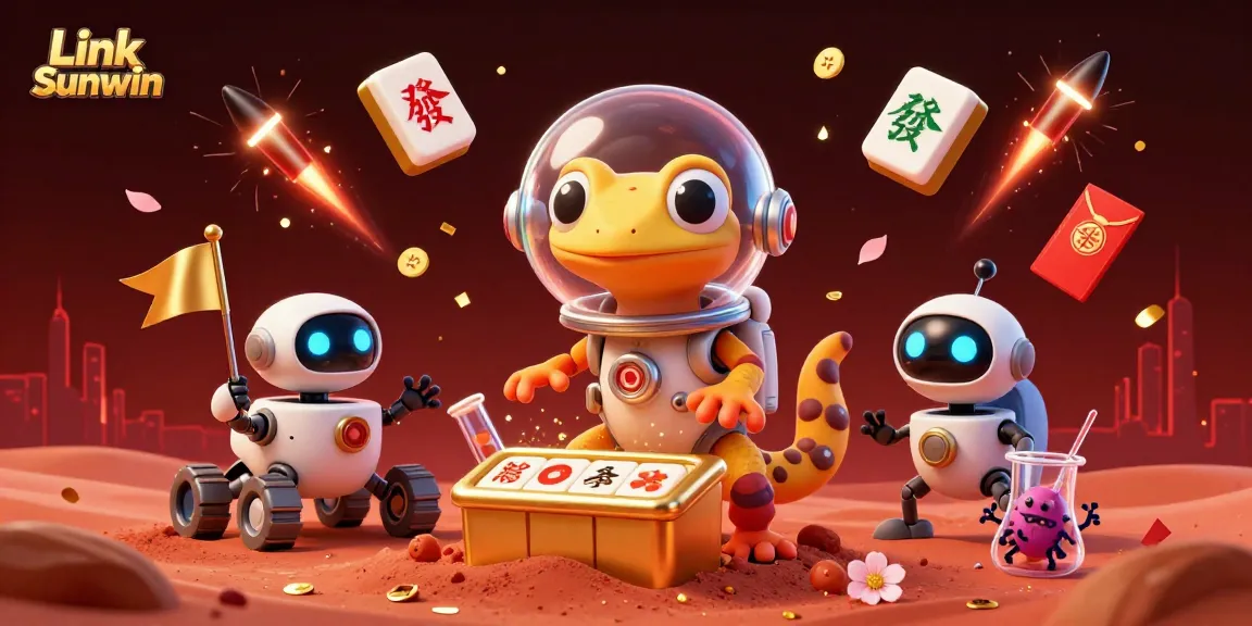 Engage with Link Sunwin as a vibrant Martian gecko explores a golden casino in space.