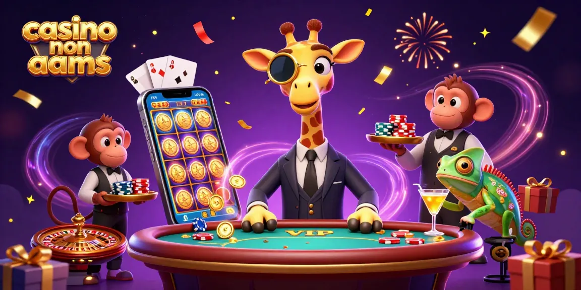 Interagire con casino non aams con una giraffa high-roller a un tavolo da poker vivace, atmosfera animata.