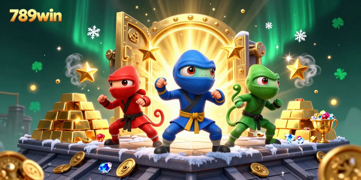 Experience excitement and winnings with 789win's vibrant 3D casino-themed illustration full of treasures.