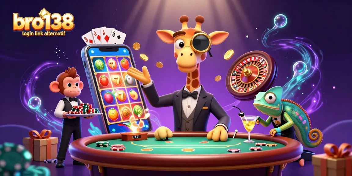 Experience the thrill of bro138 login link alternatif with a dynamic casino scene featuring a high-roller giraffe and engaging game elements.