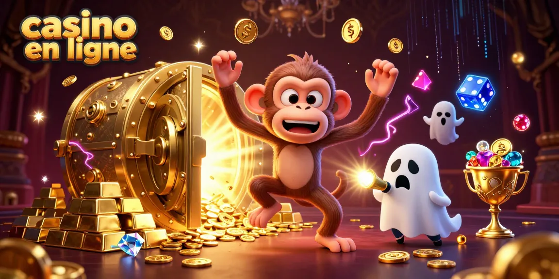 Jouez dans un casino en ligne avec une illustration de polys fantômes et un monkey ludique.