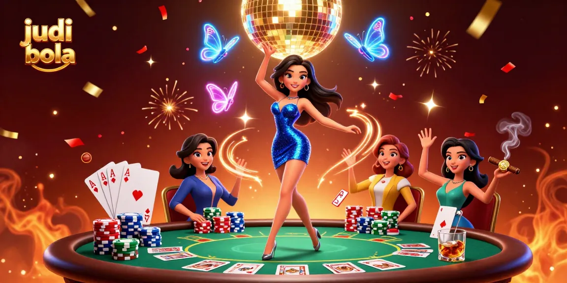 Engage in thrilling judi bola action with vibrant casino elements featuring poker tables and shimmering lights.