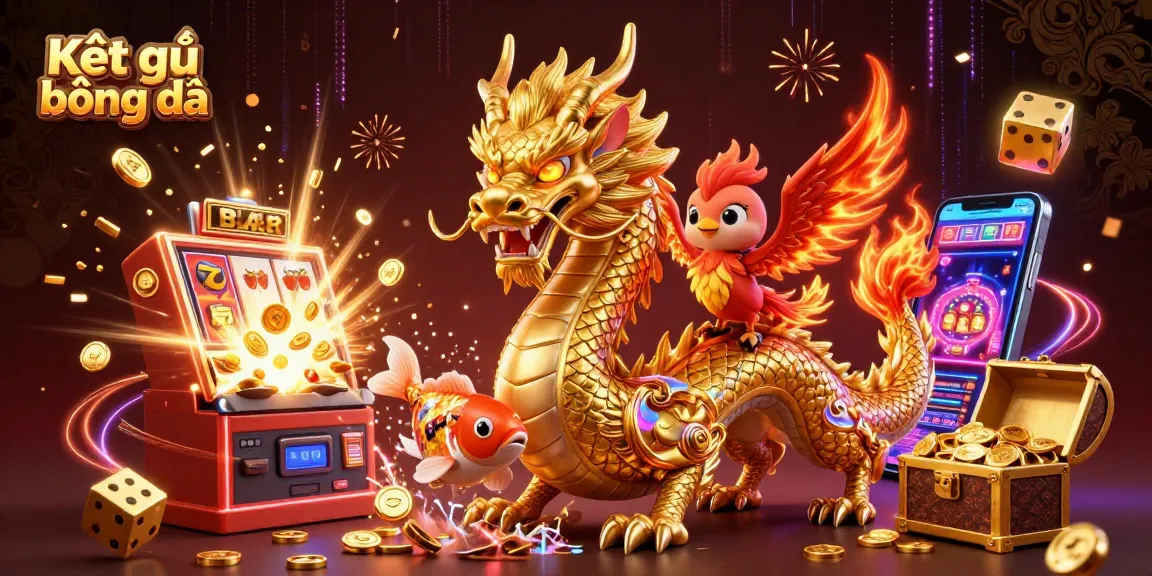 Experience Kết quả bóng đá with a golden dragon, phoenix, and vibrant casino elements
