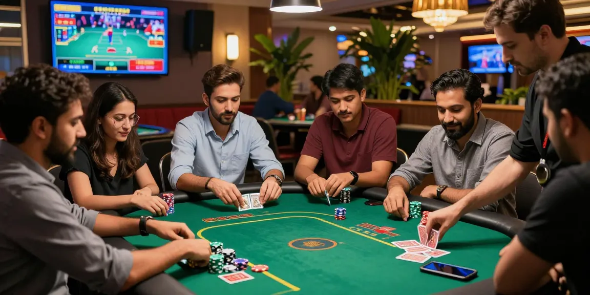 Engaging andar bahar game scene with players focused on live dealer cards in a vibrant casino atmosphere.