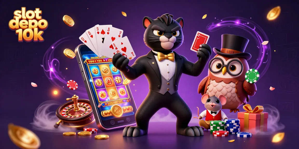 Experience the thrill of slot depo 10k with a vibrant 3D casino scene featuring characters and games.